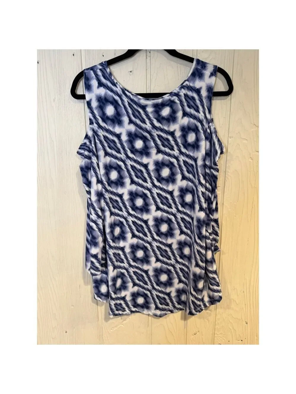 JM Collection Blue White Tie Dye Cold Shoulder Tee XL